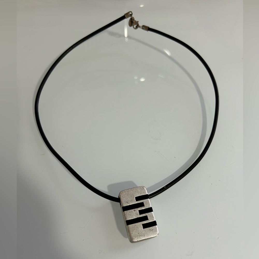 Lia Sophia Silver and Black Geometric Pendant Necklace